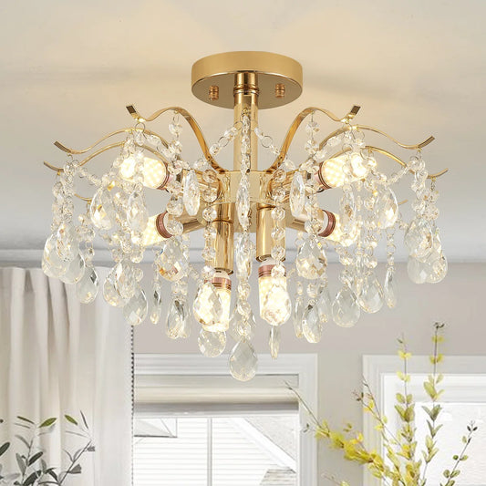 Candelabru Cristal Fiamma, 6x E14, Diametru 45cm, Auriu, Metal si Cristal Candelabre Cristal Default Title Alessandro Design