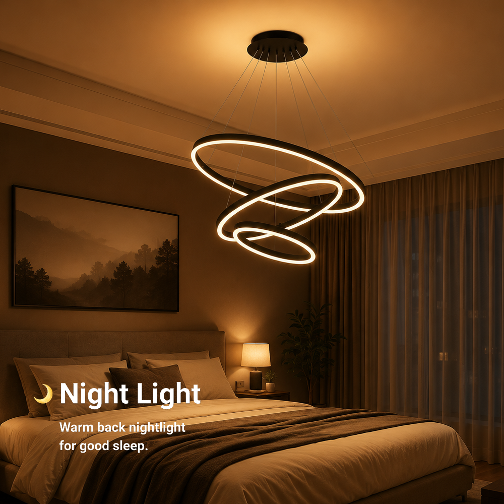 Suspended LED chandelier with remote control CASIANA 85W, 3 Circles, Cold/Warm/Neutral light, Dimmable, Black, Height Adjustable LED Chandeliers with Remote Control Default Title Alessandro Design