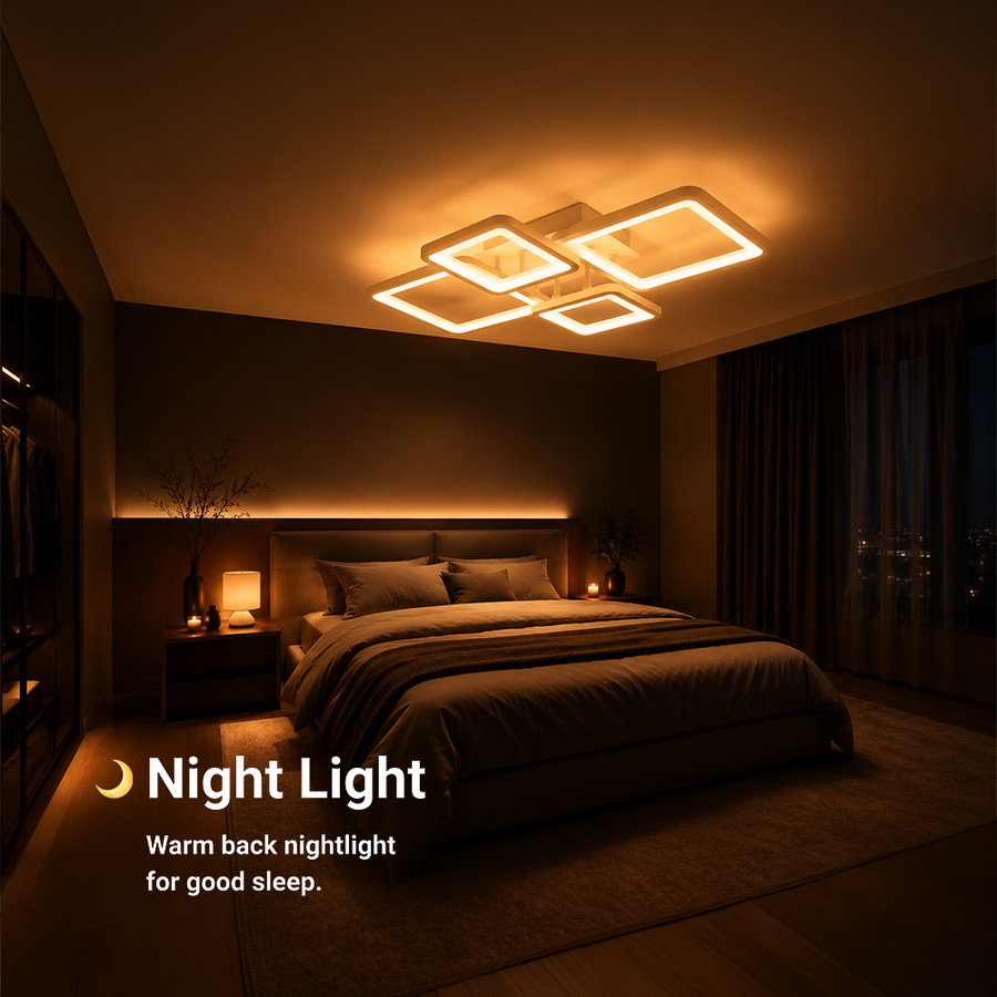LED chandelier with remote control ELLA 67W, 4 Squares, Cold/Warm/Neutral light, Dimmable, White LED chandelier with remote control Default Title Alessandro Design