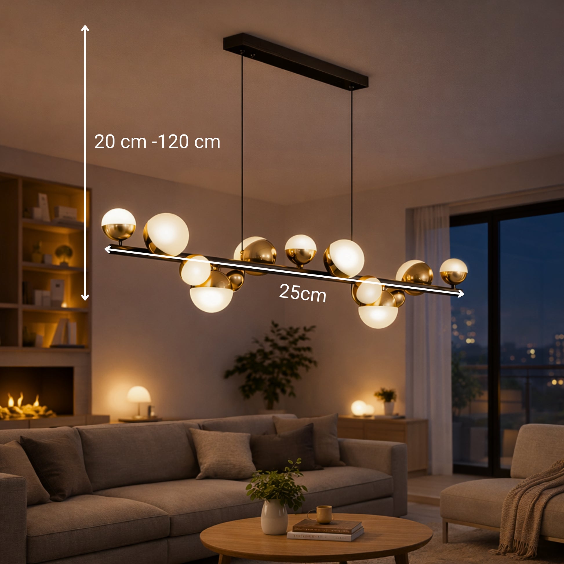 Aurion 29W Acrylic LED Hanging Chandelier with Remote Control, Dimmable, Black Gold, Metal and Acrylic LED Chandeliers with Remote Control Default Title Alessandro Design