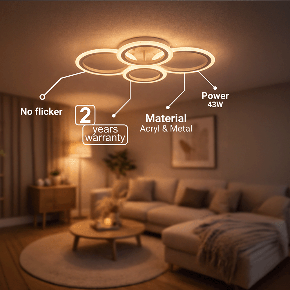 LED chandelier with remote control BETTY 43W, 4 Circles, Cold/Warm/Neutral light, Dimmable, White LED chandelier with remote control Default Title Alessandro Design