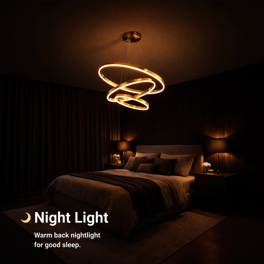 Suspended LED chandelier with remote control ELIZABETH, 85W, 3 Circles, Cold/Warm/Neutral light, Dimmable, Shiny Gold, Height Adjustable LED Chandeliers with Remote Control Default Title Alessandro Design