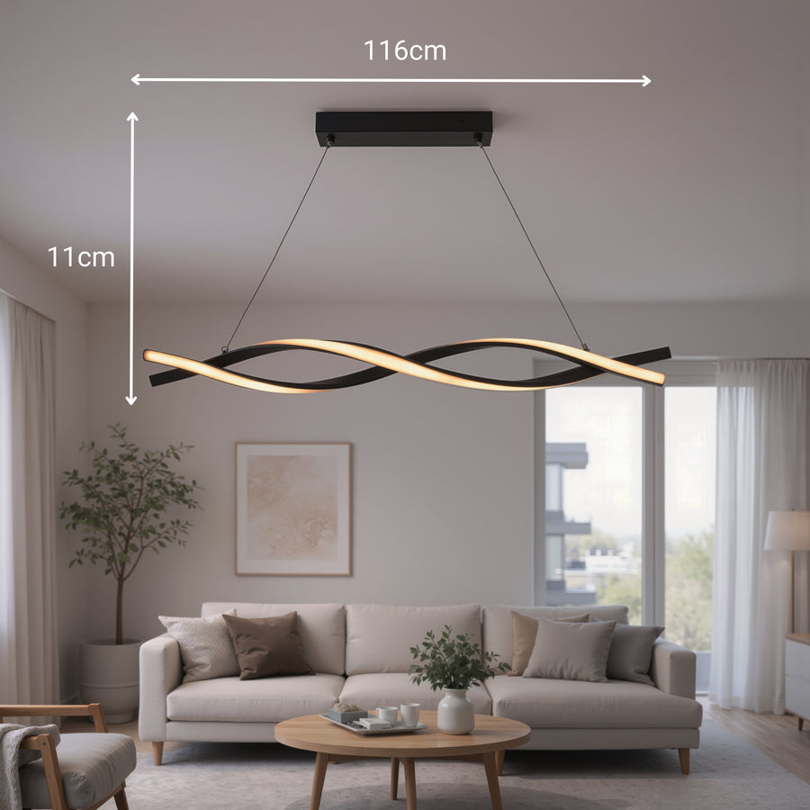 Suspended LED Chandelier with Remote Control, FLUX, 27W, 116cm, Cold/Warm/Neutral Light 3000K/4000K/6000K, Dimmable, Black, Adjustable Height, Metal and Silicone Modern Chandeliers Default Title Alessandro Design
