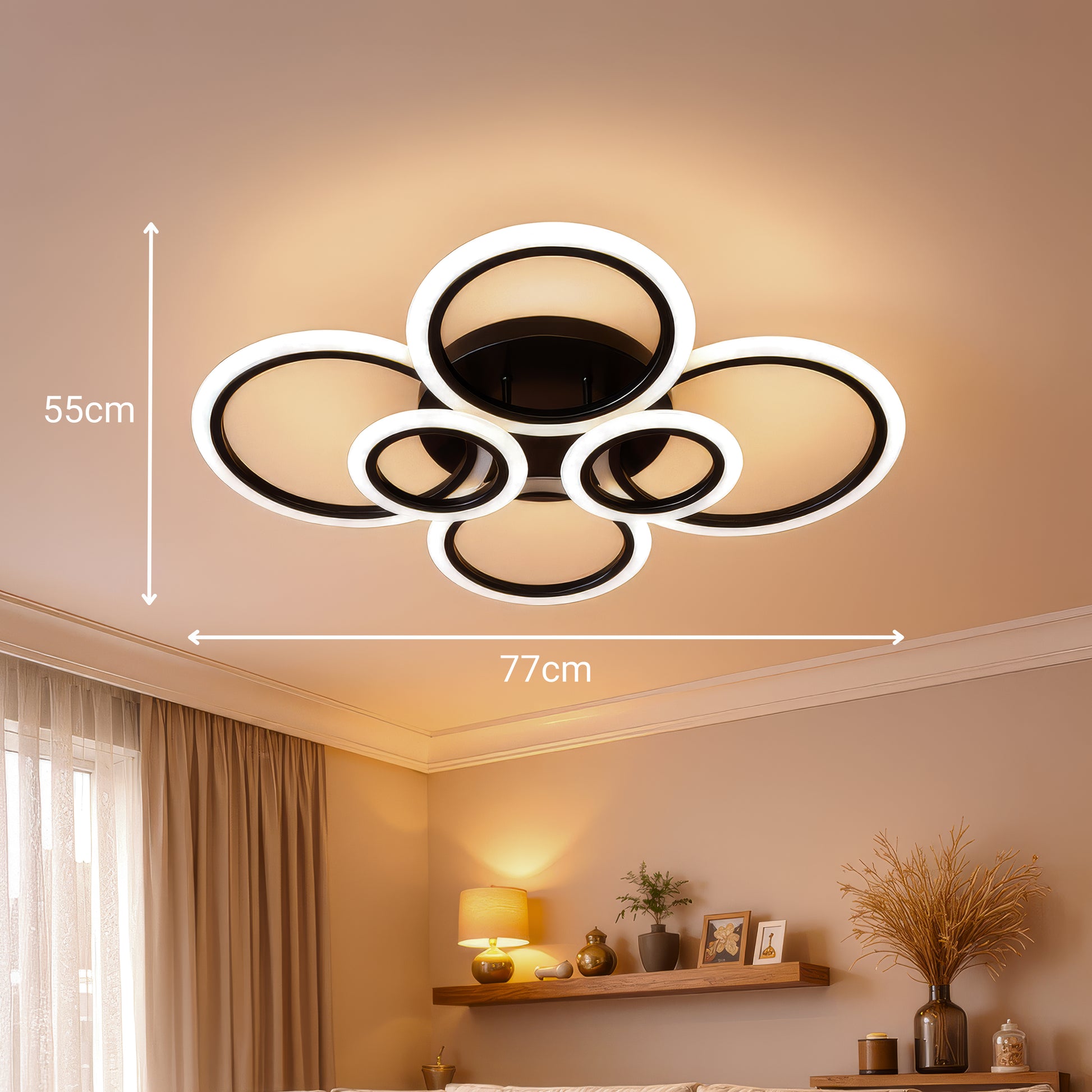 LED Chandelier with Remote Control BETTY 82W, 6 Circles, Cold/Warm/Neutral Light, Dimmable, Black LED Chandeliers with Remote Control Default Title Alessandro Design