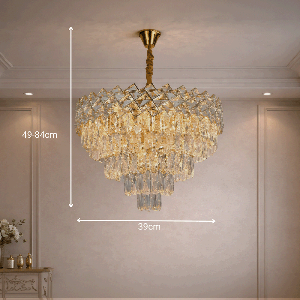 Crystal Chandelier WINDSOR Elegance 8x E14, Diameter 39cm, Shiny Gold, Adjustable Height, Metal and Crystal Crystal Chandeliers Default Title Alessandro Design