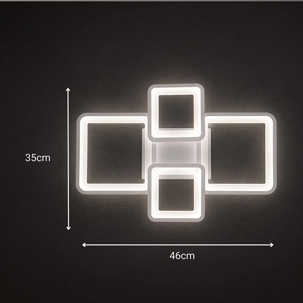 LED chandelier with remote control ELLA 67W, 4 Squares, Cold/Warm/Neutral light, Dimmable, White LED chandelier with remote control Default Title Alessandro Design