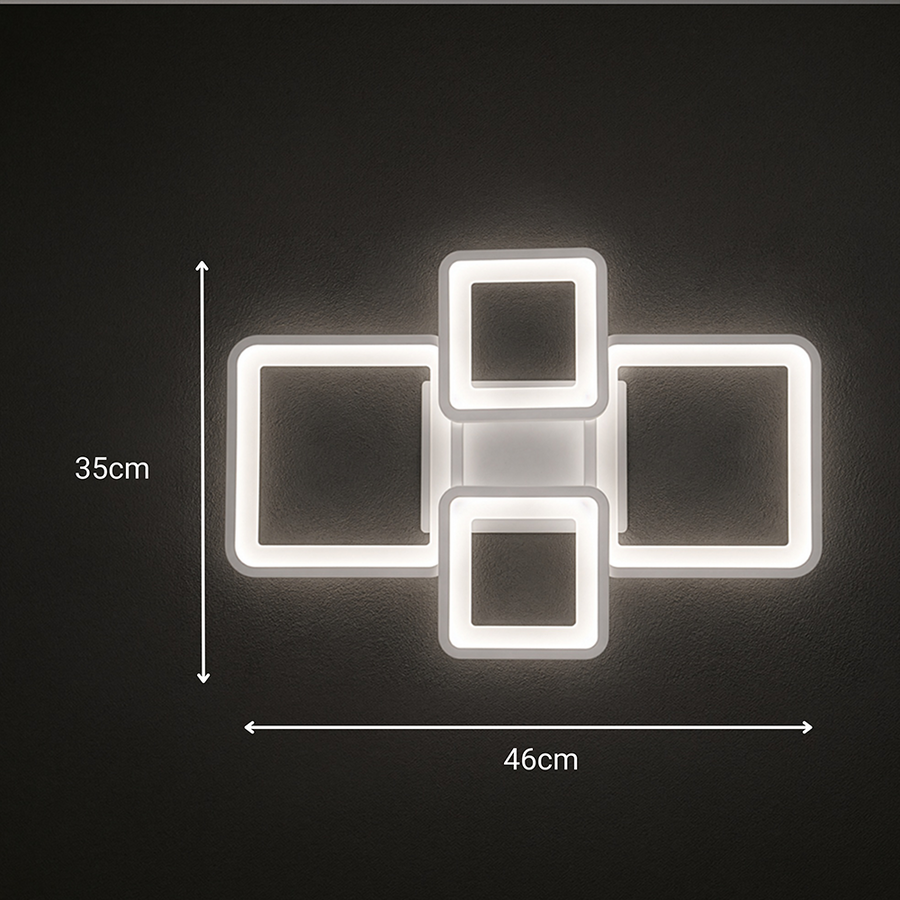 LED chandelier with remote control ELLA 67W, 4 Squares, Cold/Warm/Neutral light, Dimmable, White LED chandelier with remote control Default Title Alessandro Design