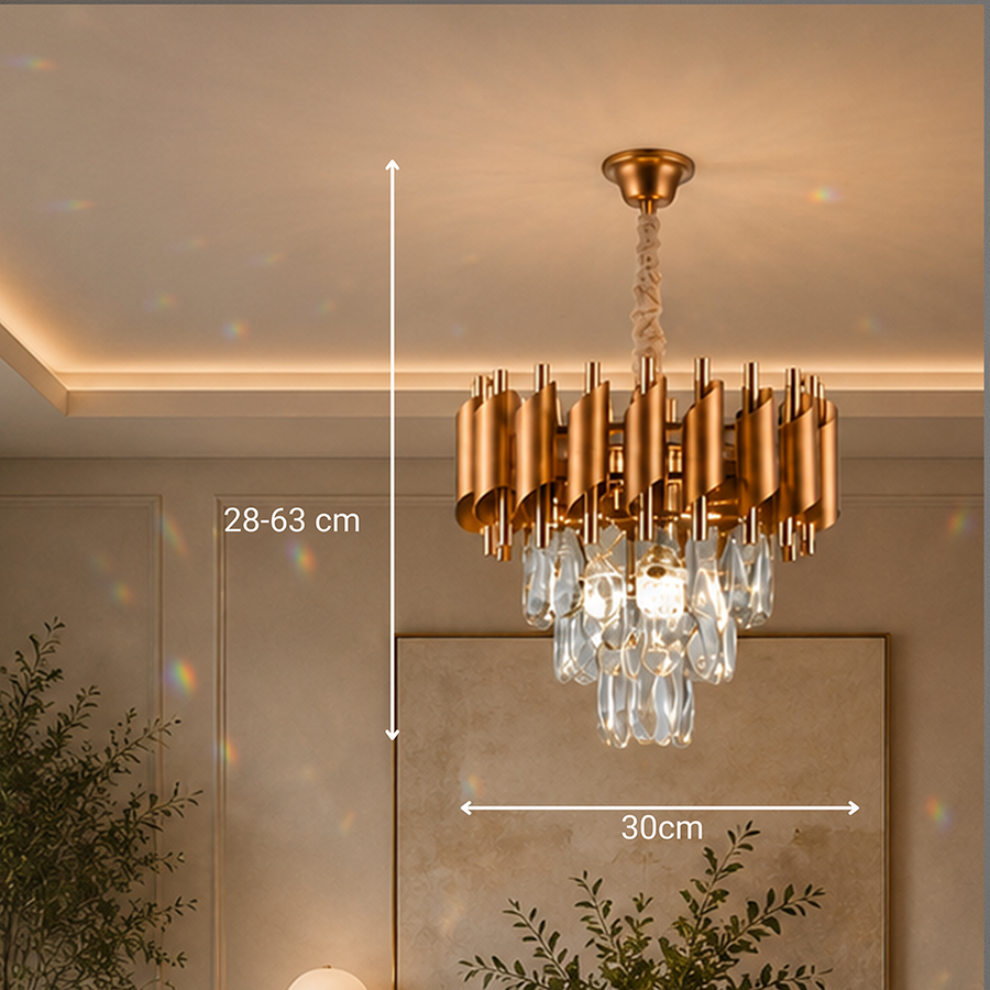 Crystal Chandelier VERSAILLES Petito 3xE14, Diameter 30cm, Gold, Adjustable Height, Metal and Crystal Crystal Chandeliers Default Title Alessandro Design