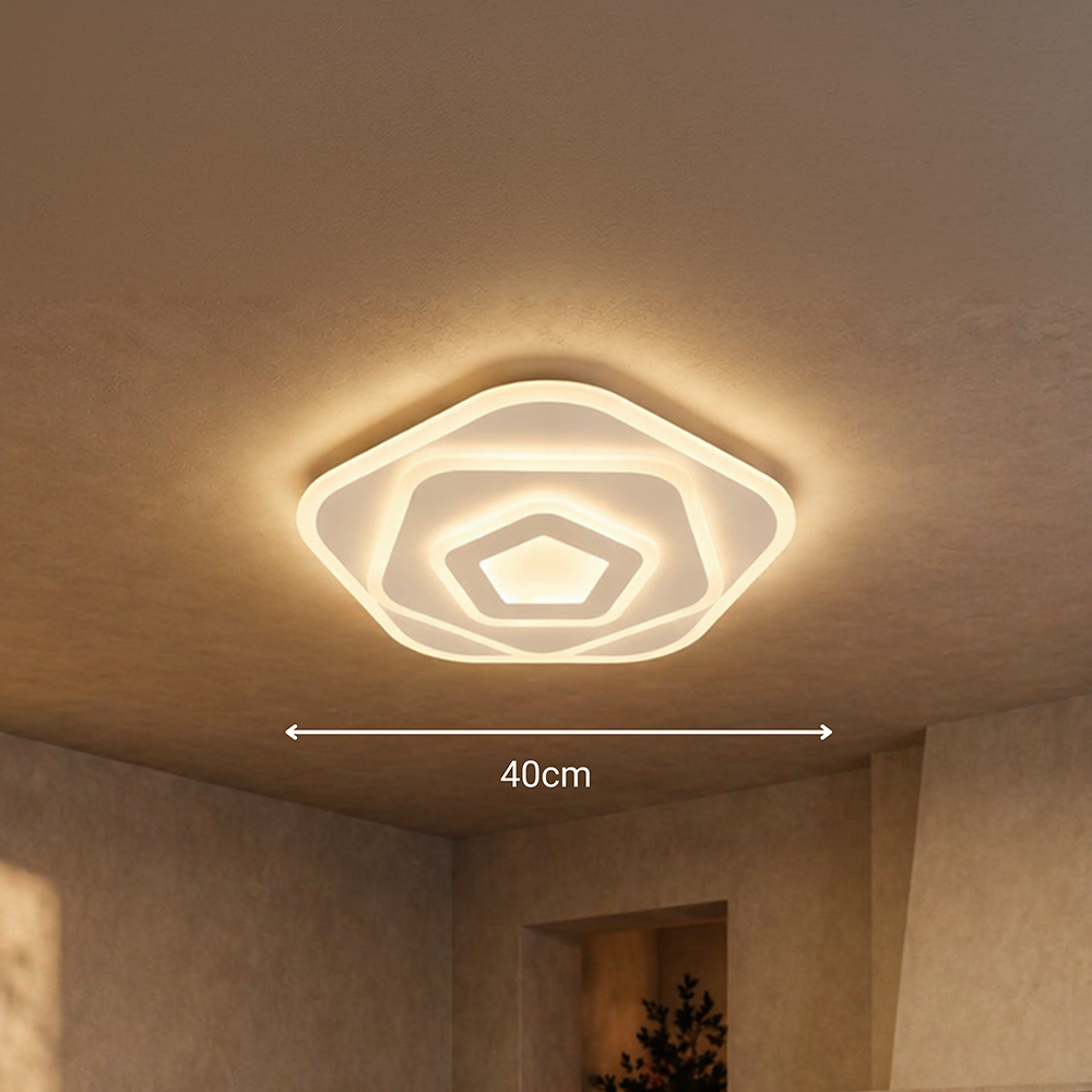 LED Chandelier with Remote Control PENTAGON 59W, 40cm, Cold/Warm/Neutral Light 3000K/4000K/6000K, White, Metal and Acrylic LED Chandeliers with Remote Control Default Title Alessandro Design
