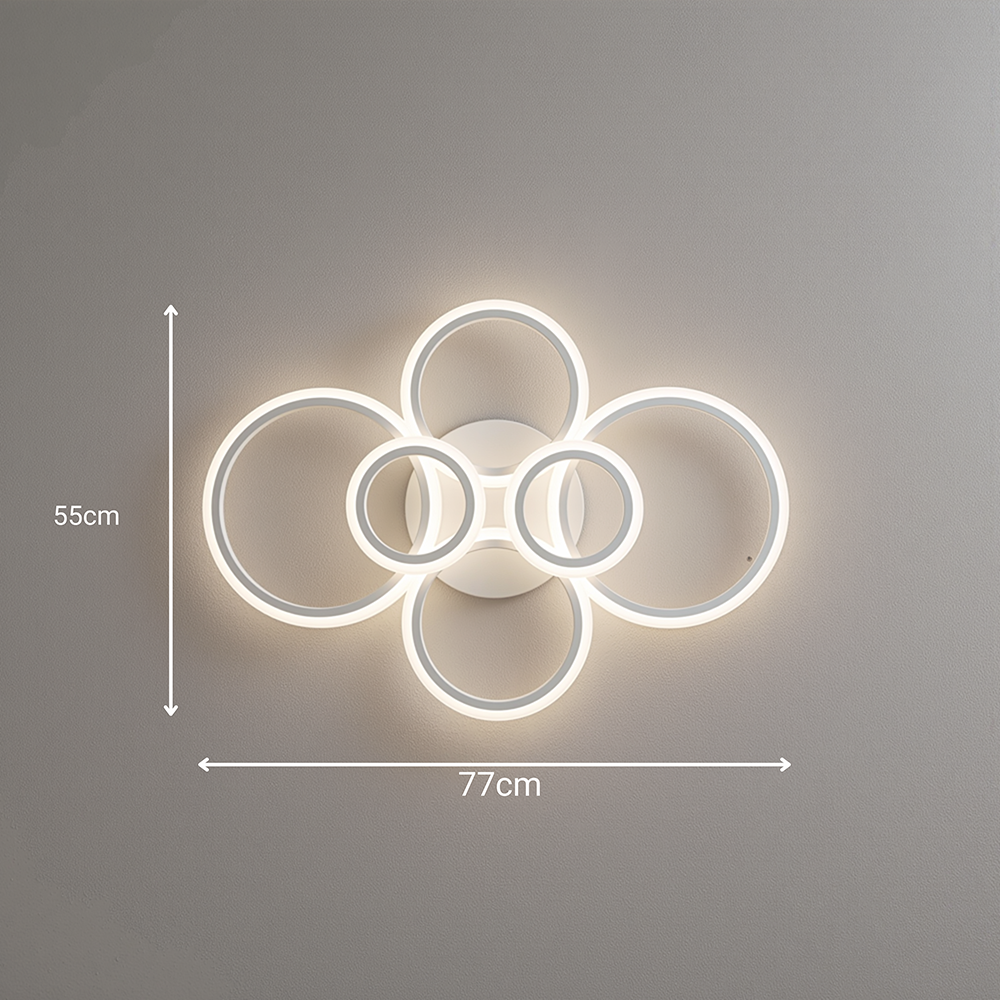 LED chandelier with remote control BETTY 82W, 6 Circles, Cold/Warm/Neutral light, Dimmable, White LED chandelier with remote control Default Title Alessandro Design
