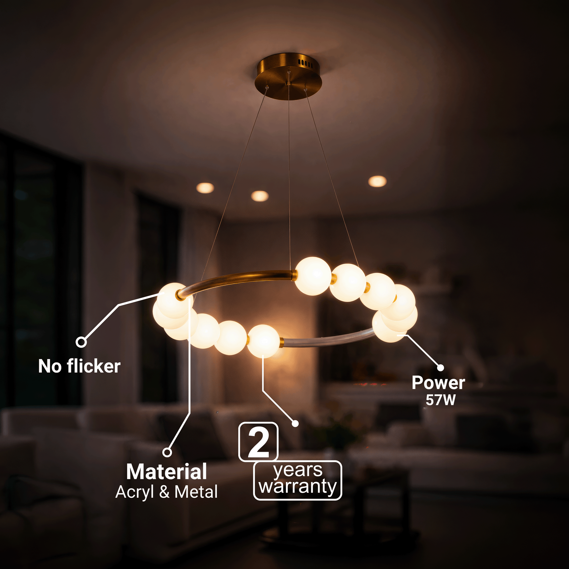 LED Pendant Light Acrylic Nova 57W with Remote Control, Dimmable, 3000K/4000K/6000K, Gold, Metal and Acrylic LED Chandeliers with Remote Control Default Title Alessandro Design