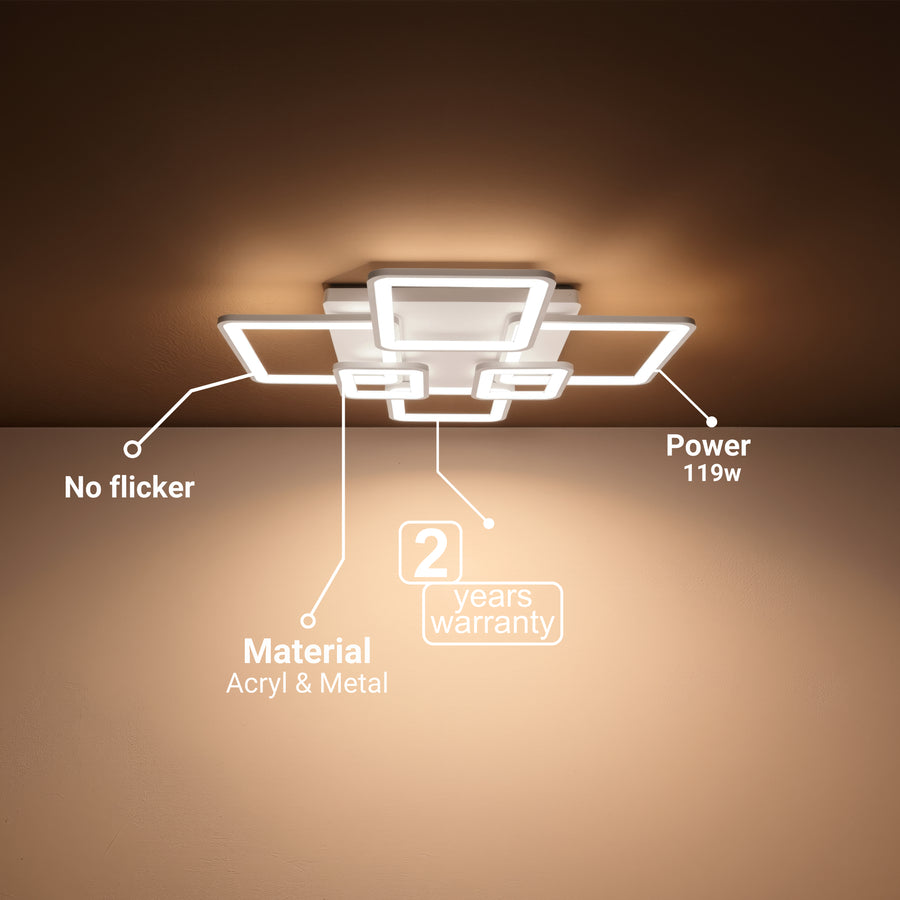 LED chandelier with remote control ELLA 119W, 6 Squares, Cold/Warm/Neutral light, Dimmable, White LED chandelier with remote control Default Title Alessandro Design