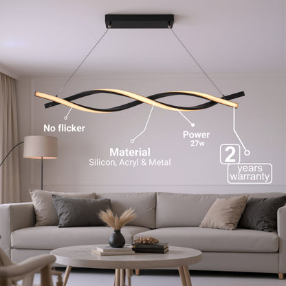 Suspended LED Chandelier with Remote Control, FLUX, 27W, 116cm, Cold/Warm/Neutral Light 3000K/4000K/6000K, Dimmable, Black, Adjustable Height, Metal and Silicone Modern Chandeliers Default Title Alessandro Design