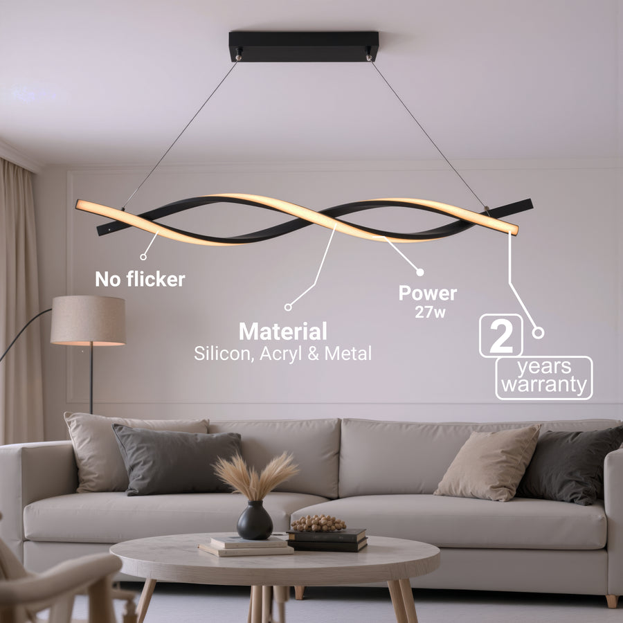 Suspended LED Chandelier with Remote Control, FLUX, 27W, 116cm, Cold/Warm/Neutral Light 3000K/4000K/6000K, Dimmable, Black, Adjustable Height, Metal and Silicone Modern Chandeliers Default Title Alessandro Design
