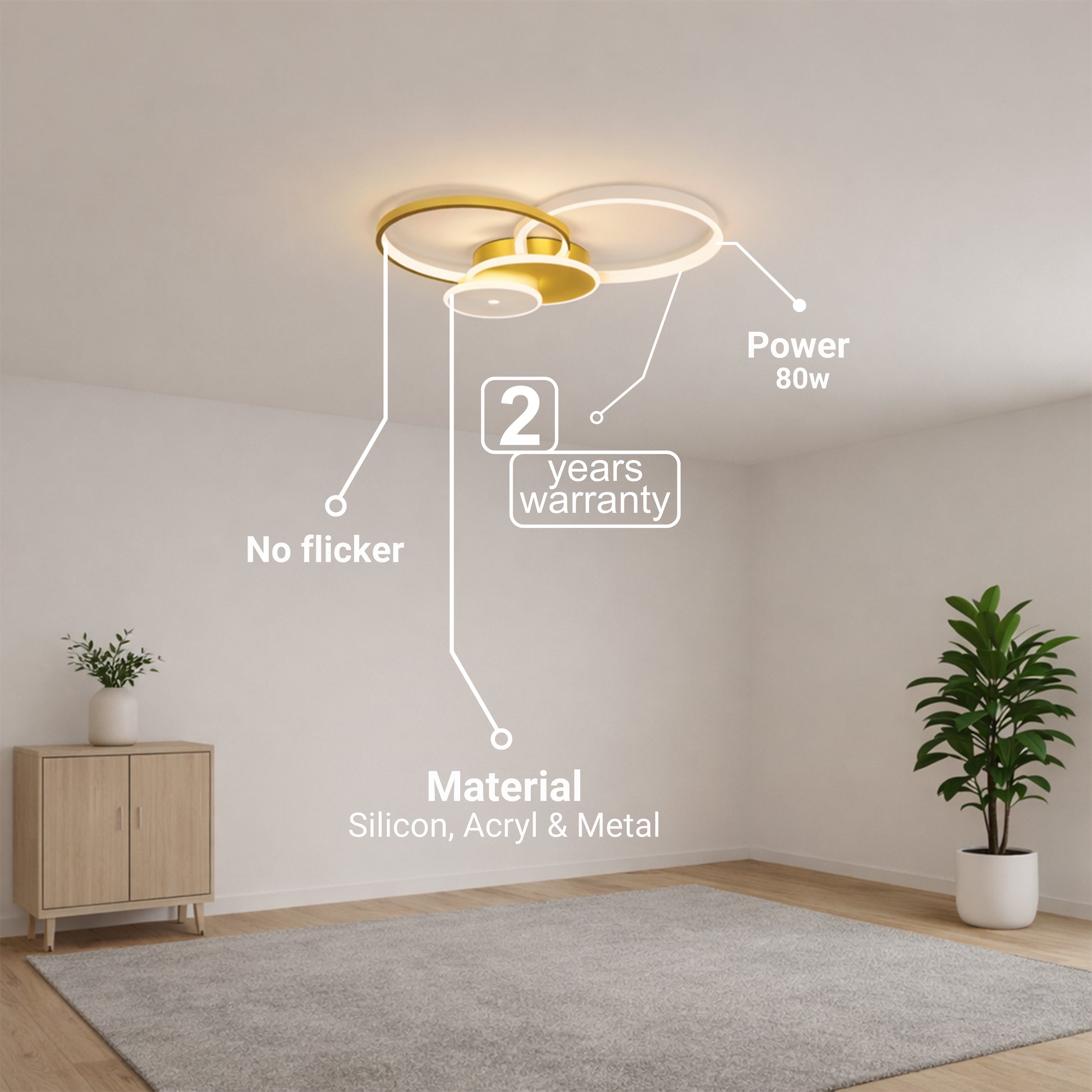 LED Chandelier with Remote Control KILLIAN 80W, 4 Circles, Cold/Warm/Neutral Light, Dimmable, Gold LED Chandeliers with Remote Control Default Title Alessandro Design