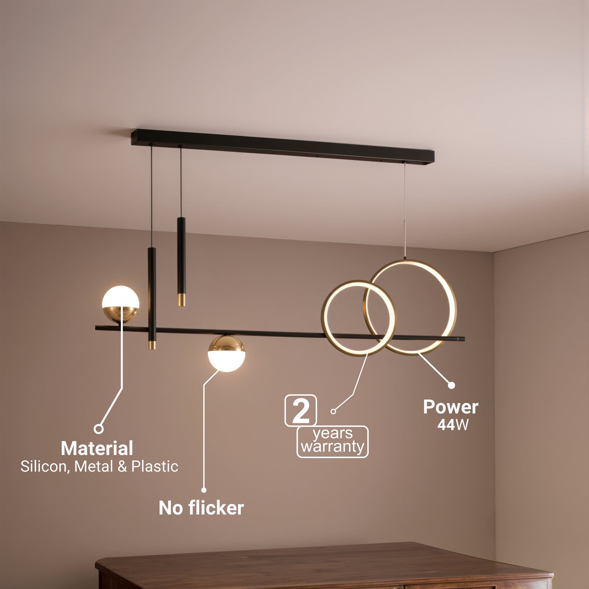Suspended LED chandelier with remote control DAMARA 44W, Cold/Warm/Neutral light, Dimmable, Black, Height Adjustable LED Chandeliers with Remote Control Default Title Alessandro Design