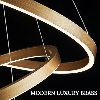 Suspended LED Chandelier, ANINA, 34W, 1 Circle, Diameter 50cm, Cold/Warm/Neutral Light 3000K/4000K/6000K, Dimmable, Shiny Gold White, Adjustable Height, Metal and Acrylic LED Chandeliers with Remote Control Default Title Alessandro Design