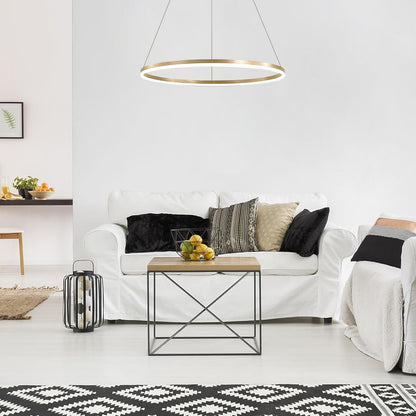 Suspended LED Chandelier, ANINA, 34W, 1 Circle, Diameter 50cm, Cold/Warm/Neutral Light 3000K/4000K/6000K, Dimmable, Shiny Gold White, Adjustable Height, Metal and Acrylic LED Chandeliers with Remote Control Default Title Alessandro Design