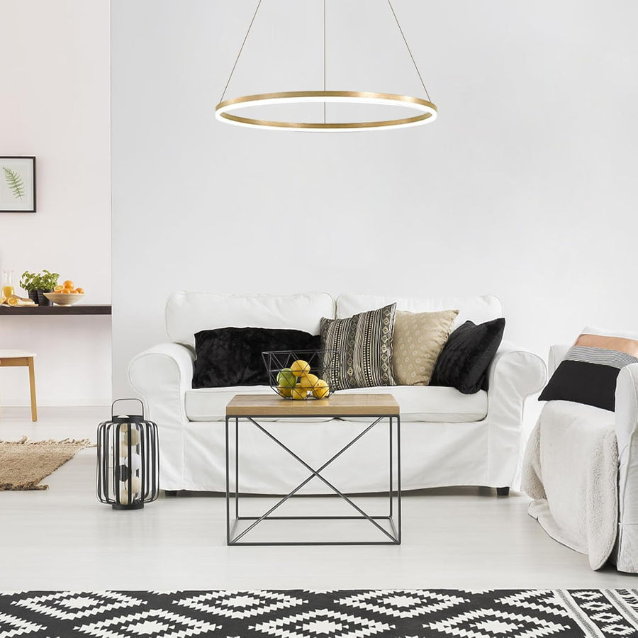 Suspended LED Chandelier, ANINA, 34W, 1 Circle, Diameter 50cm, Cold/Warm/Neutral Light 3000K/4000K/6000K, Dimmable, Shiny Gold White, Adjustable Height, Metal and Acrylic LED Chandeliers with Remote Control Default Title Alessandro Design