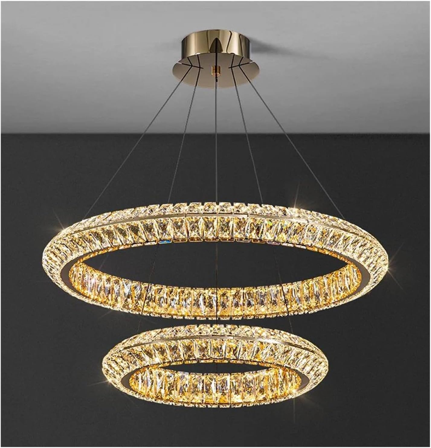 Lustra LED cu Telecomanda, LLC132/300GD, Cristal si Metal, 37W, 2 Cerc, Dimabila, 3000K/4000K/6000K, Iluminat Luxos Lustre LED cu Telecomanda Default Title Alessandro Design