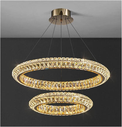 Lustra LED cu Telecomanda, LLC132/300GD, Cristal si Metal, 37W, 2 Cerc, Dimabila, 3000K/4000K/6000K, Iluminat Luxos Lustre LED cu Telecomanda Default Title Alessandro Design