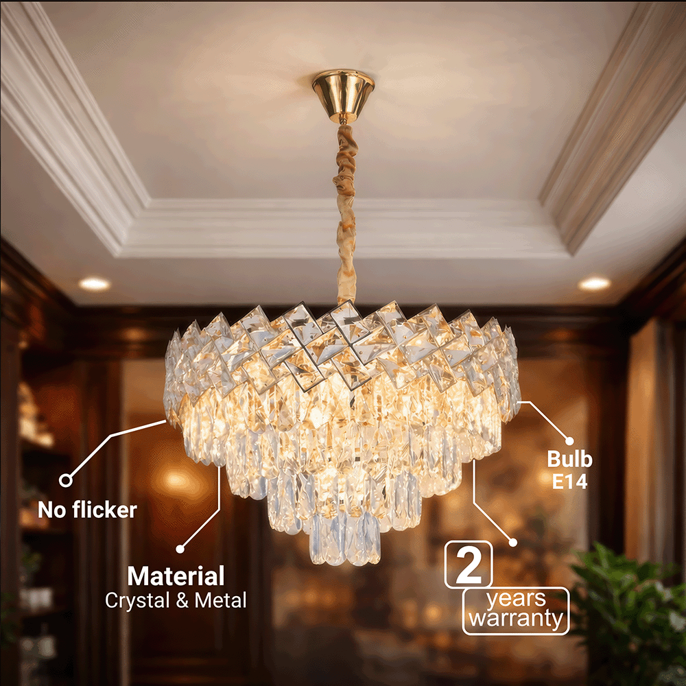 Crystal Chandelier WINDSOR Elegance 8x E14, Diameter 39cm, Shiny Gold, Adjustable Height, Metal and Crystal Crystal Chandeliers Default Title Alessandro Design
