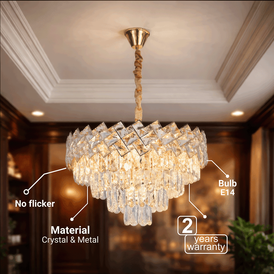 Crystal Chandelier WINDSOR Elegance 8x E14, Diameter 39cm, Shiny Gold, Adjustable Height, Metal and Crystal Crystal Chandeliers Default Title Alessandro Design