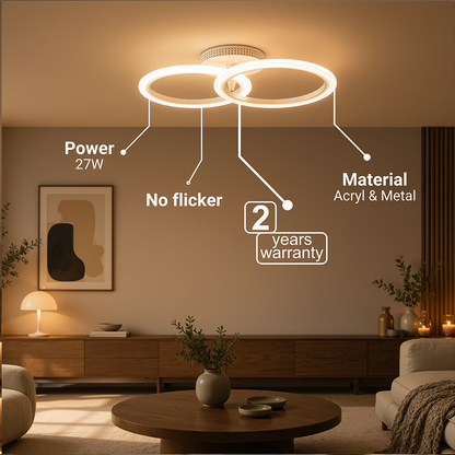 LED chandelier with remote control BETTY 27W, 2 Circles, Cold/Warm/Neutral light, Dimmable, White LED chandelier with remote control Default Title Alessandro Design