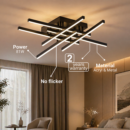 LED Chandelier with Remote Control LINEX, 81W, 6 Elements, Linear, Cold/Warm/Neutral light, Dimmable, Black LED Chandeliers with Remote Control Default Title Alessandro Design