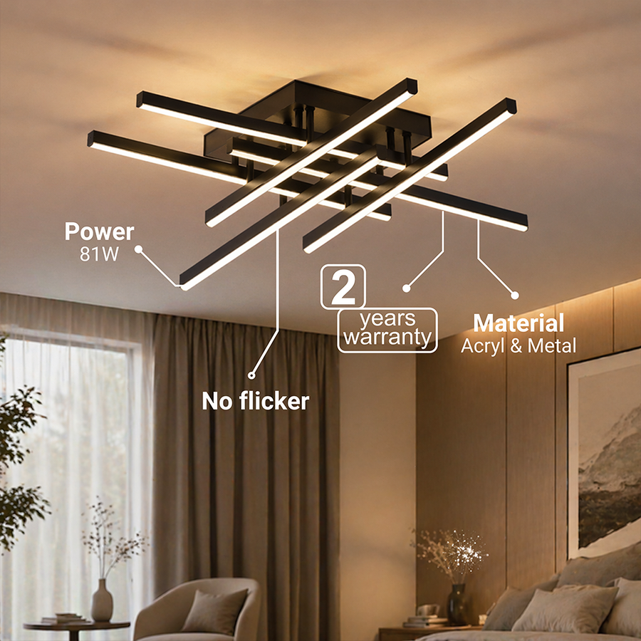 LED Chandelier with Remote Control LINEX, 81W, 6 Elements, Linear, Cold/Warm/Neutral light, Dimmable, Black LED Chandeliers with Remote Control Default Title Alessandro Design