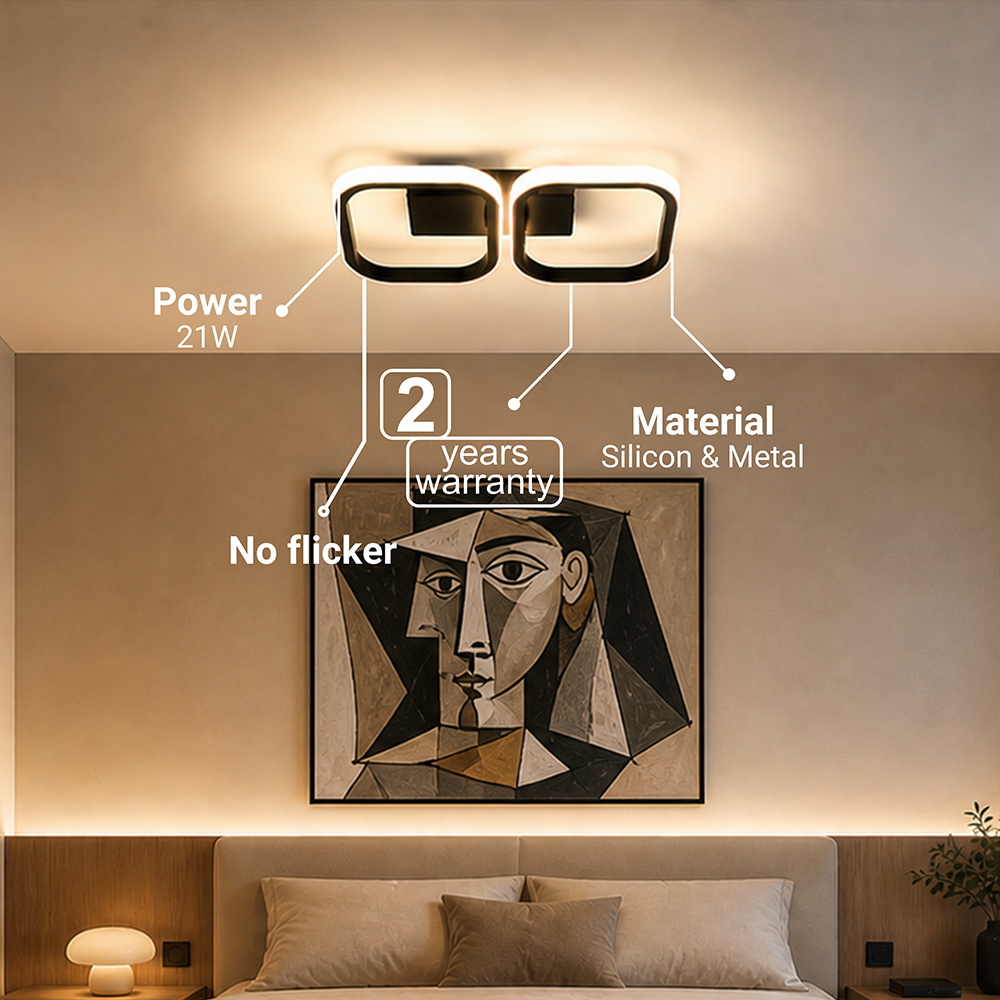 LED Chandelier VERTEX 21W, 2 Squares, Linear, Cold/Warm/Neutral light, Black LED Chandeliers Default Title Alessandro Design