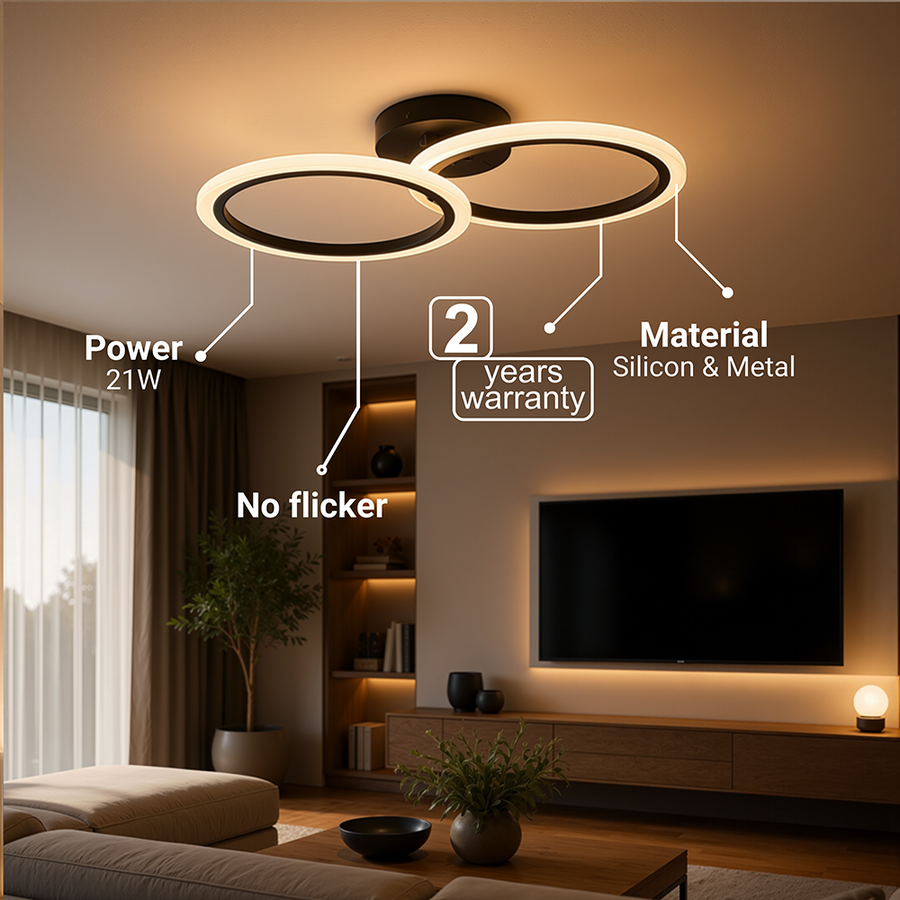 LED Chandelier with remote control BETTY 27W, 2 Circles, Cold/Warm/Neutral light, Dimmable, Black LED Chandeliers with Remote Control Default Title Alessandro Design