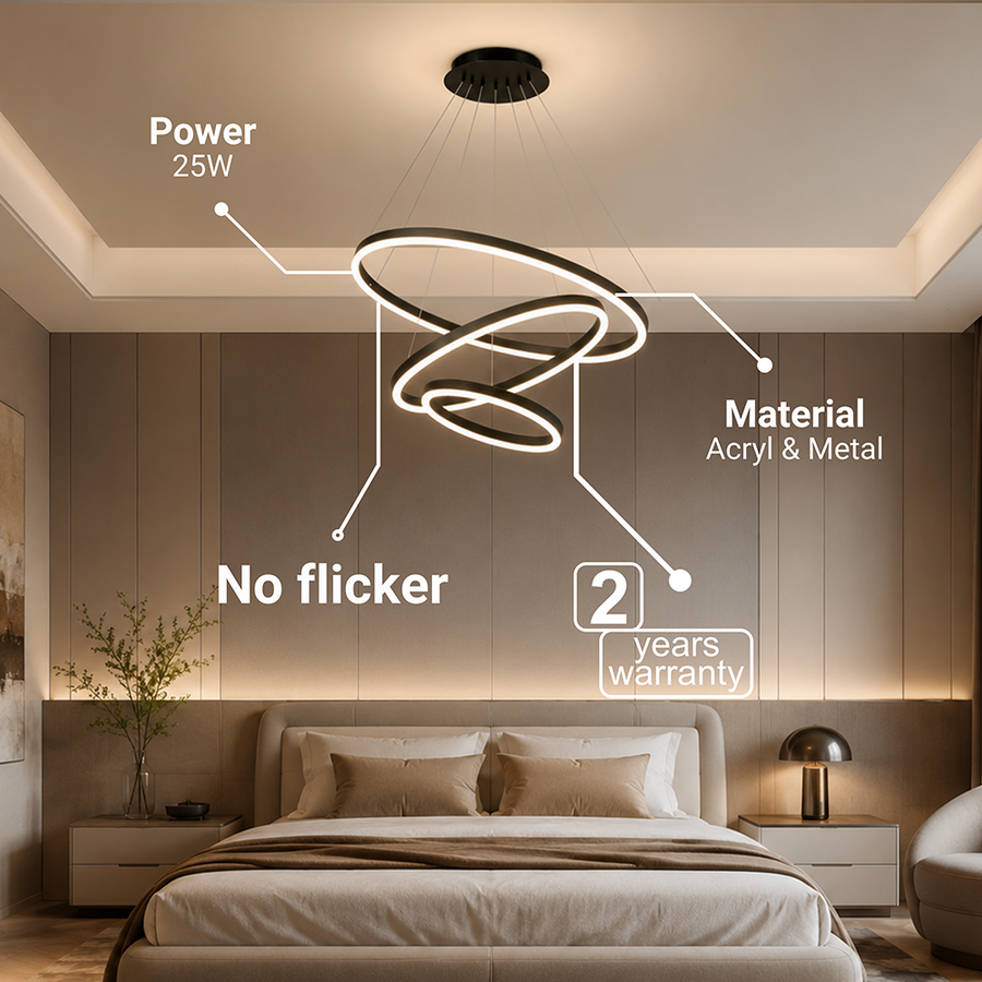 Suspended LED chandelier with remote control CASIANA 85W, 3 Circles, Cold/Warm/Neutral light, Dimmable, Black, Height Adjustable LED Chandeliers with Remote Control Default Title Alessandro Design