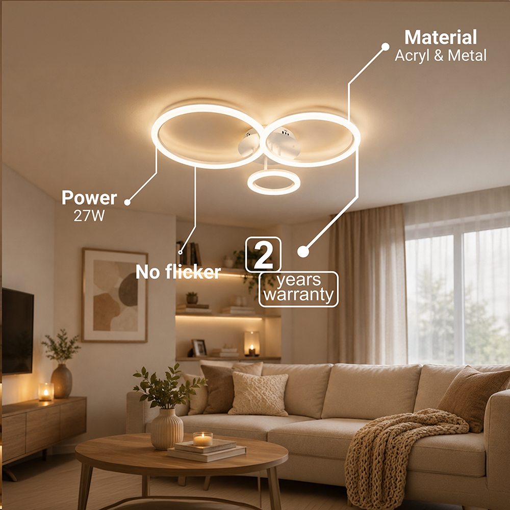 LED Chandelier with Remote Control BETTY 40W, 3 Circles, Cold/Warm/Neutral Light, Dimmable, White, Metal and Acrylic LED Chandeliers with Remote Control Default Title Alessandro Design