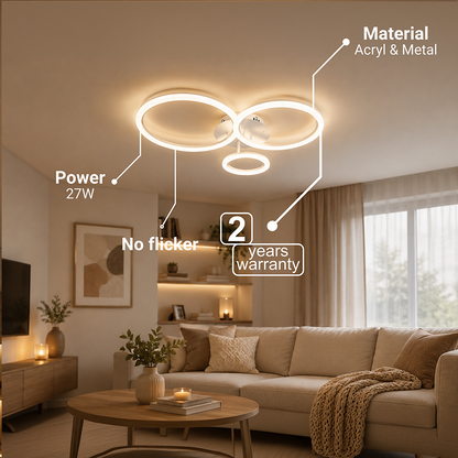 LED Chandelier with Remote Control BETTY 40W, 3 Circles, Cold/Warm/Neutral Light, Dimmable, White, Metal and Acrylic LED Chandeliers with Remote Control Default Title Alessandro Design