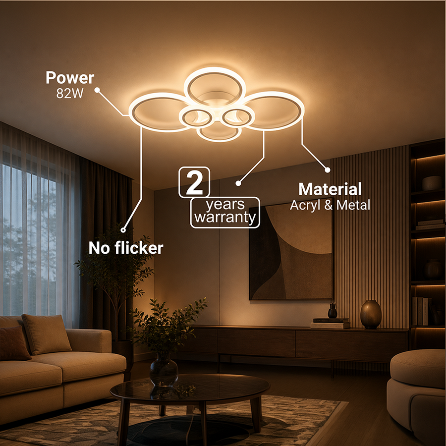 LED chandelier with remote control BETTY 82W, 6 Circles, Cold/Warm/Neutral light, Dimmable, White LED chandelier with remote control Default Title Alessandro Design