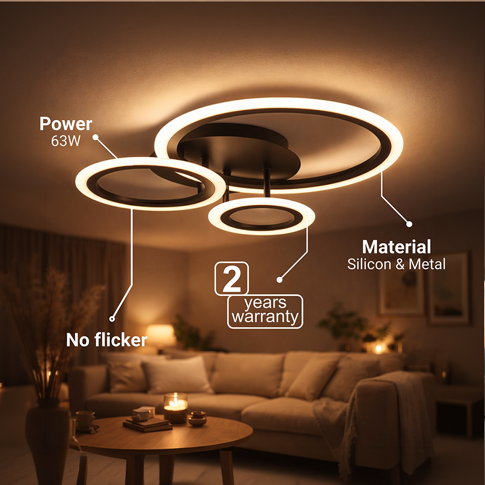 LED Chandelier with remote control BETTY 40W, 3 Circles, Cold/Warm/Neutral light, Dimmable, Black LED Chandeliers with Remote Control Default Title Alessandro Design