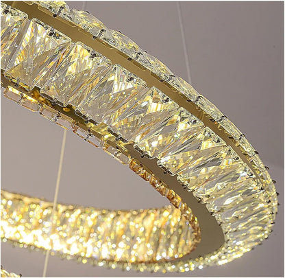 Lustra LED cu Telecomanda, LLC132/300GD, Cristal si Metal, 37W, 2 Cerc, Dimabila, 3000K/4000K/6000K, Iluminat Luxos Lustre LED cu Telecomanda Default Title Alessandro Design