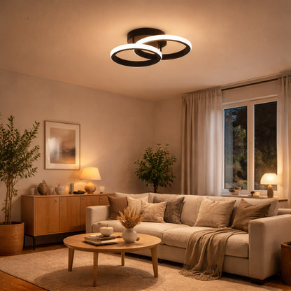 LED Chandelier VERTEX CIRCULA 21W, 2 Circles, Metal Frames, Cool/Warm/Neutral Light 3000K/4000K/6000K, Black, Metal LED Chandeliers Default Title Alessandro Design