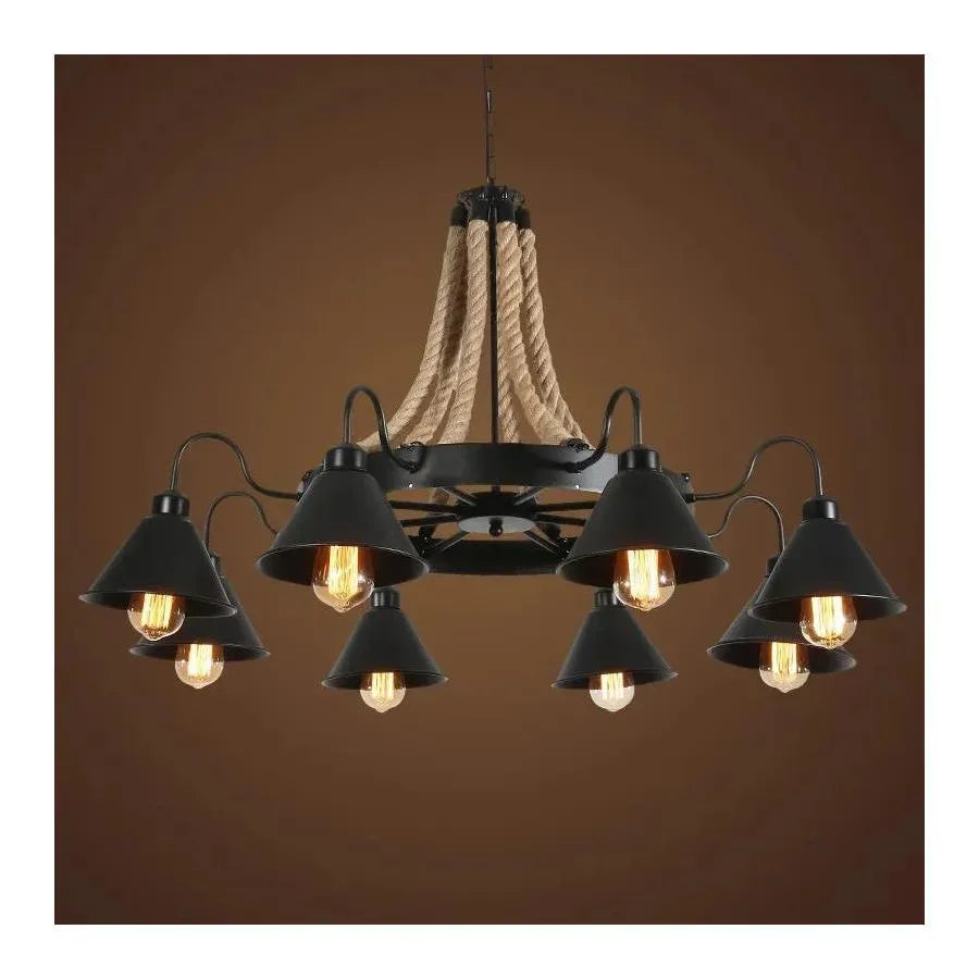 Indiana Chandelier, 8xE27, Metal and Rope, Brown Vintage Chandeliers Default Title Alessandro Design