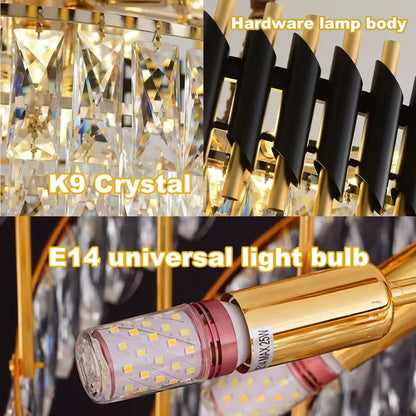 Crystal Chandelier VERSAILLES Eleganza 8x E14, 48 cm, Shiny Gold and Black, Adjustable Height Crystal Chandeliers Default Title Alessandro Design