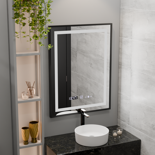Rectangular LED Mirror, 50x70cm, Verite Majeste Noir Motion Glow Marcello, De-fogging System, Clock & Thermometer, Dimable Mirrors Marcello Default Title Alessandro Design