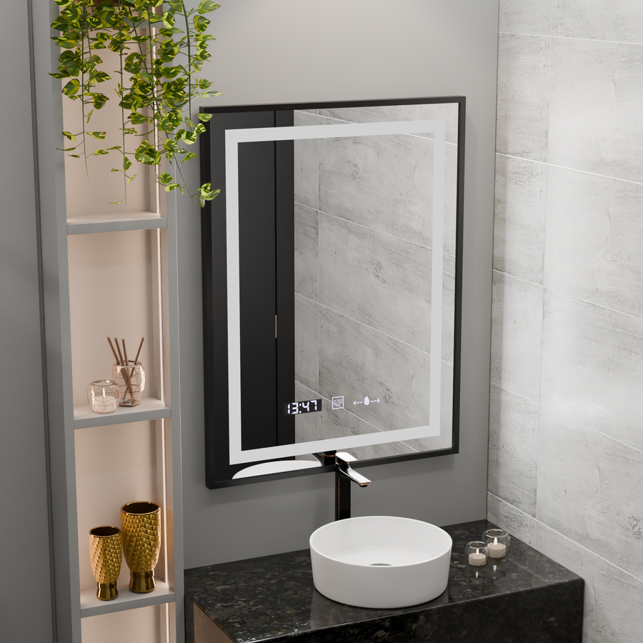 Rectangular LED Mirror, 50x70cm, Verite Majeste Noir Motion Glow Marcello, De-fogging System, Clock & Thermometer, Dimable Mirrors Marcello Default Title Alessandro Design