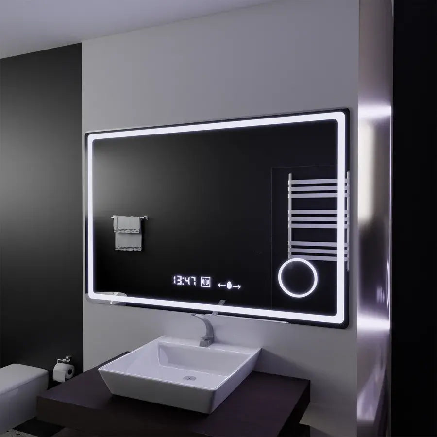 Rectangular LED Mirror, 120x80cm, Souverain MotionGlow Marcello, De-fogging System, Clock & Thermometer, Cosmetic Magnifier, Dimable Marcello Mirrors Default Title Alessandro Design