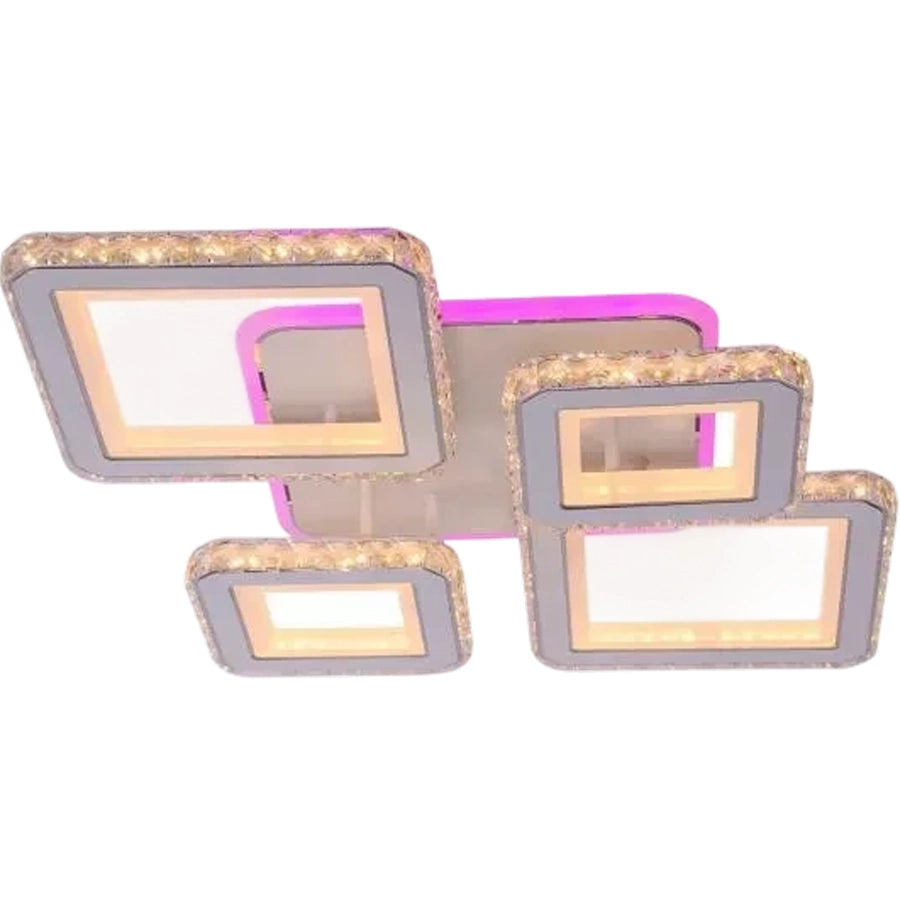 LED chandelier with remote control and QUADRIS RGB crystal, 96W, 4 Squares, Cold/Warm/Neutral light, Dimmable, White LED chandelier with remote control Default Title Alessandro Design