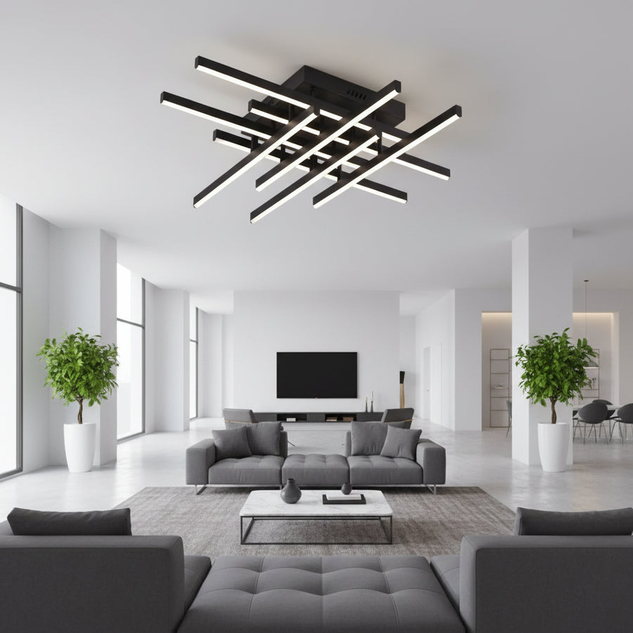 LED Chandelier with Remote Control LINEX, 108W, 8 elements, Cold/Warm/Neutral Light, Dimmable, Black LED Chandeliers with Remote Control Default Title Alessandro Design