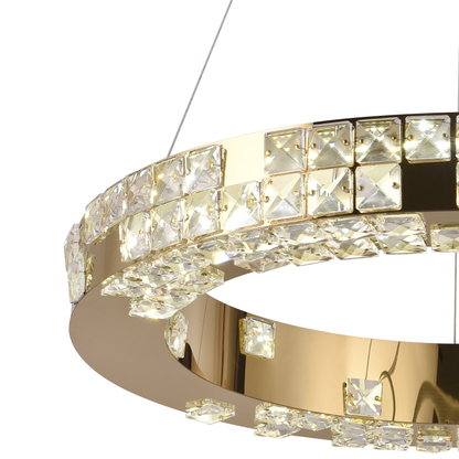 Lustra LED cu Telecomanda, LLC135/1GD, Cristal si Metal, 29W, 1 Cerc, Dimabila, Inaltime Reglabila, Lumina Rece/Calda/Neutra, Iluminat Luxos Lustre LED cu Telecomanda Default Title Alessandro Design