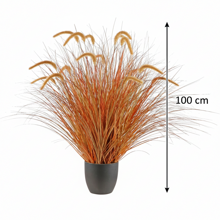 Planta Artificială Iarbă Ornamentală Tip Coadă de Vulpe, 100 cm, Iarbă Curbată cu Spice, Galben și Portocaliu, Fără Ghiveci