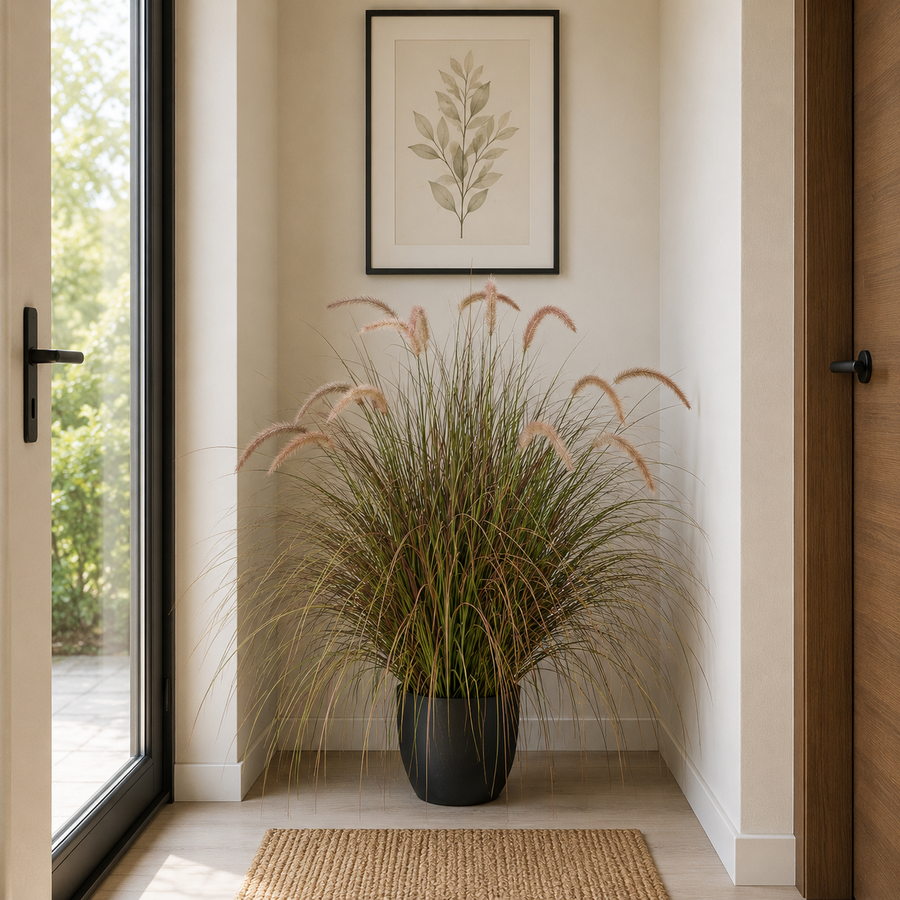 Planta Artificială Iarbă Ornamentală Tip Coadă de Vulpe, 100cm, Iarbă curbată cu Spice, Roz si Verde, Fara Ghiveci