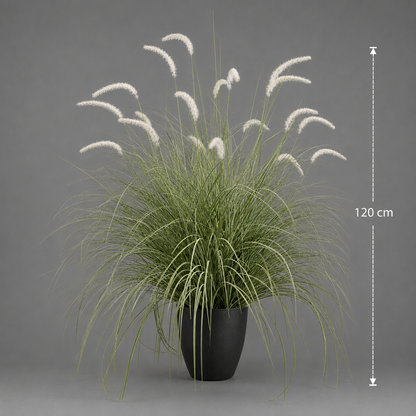 Planta Artificială Iarbă Ornamentală Tip Coadă de Vulpe, 120cm, Iarbă curbată și Spice, Verde si Alba, Fara Ghiveci